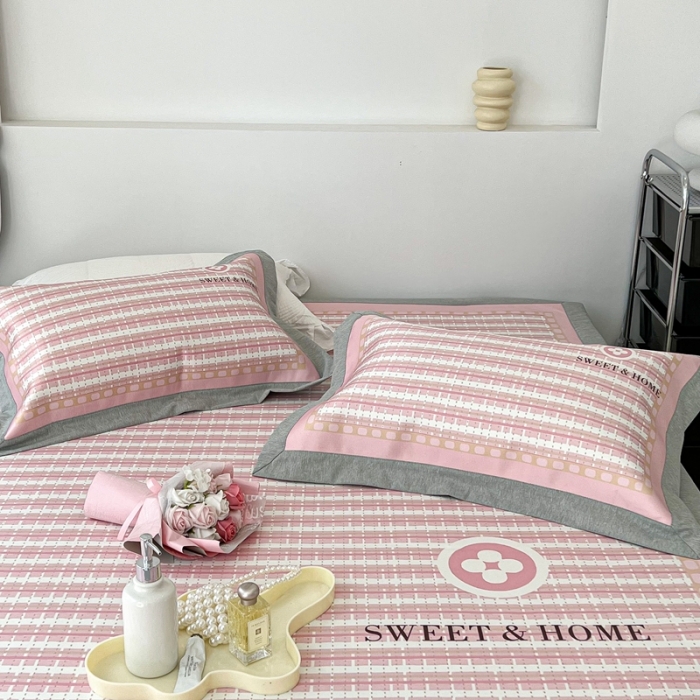 91家纺网 家纺一手货源 找家纺 昔可 2022新款大版数码水洗冰沐丝凉席 香香四叶花粉