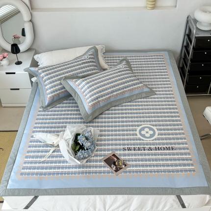 昔可 2022新款大版数码水洗冰沐丝凉席 香香四叶花蓝