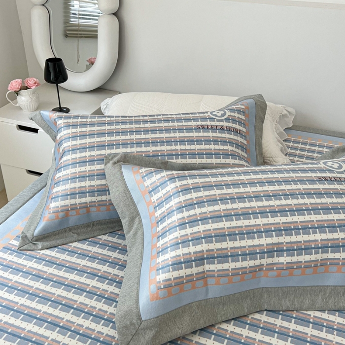 91家纺网 家纺一手货源 找家纺 昔可 2022新款大版数码水洗冰沐丝凉席 香香四叶花蓝