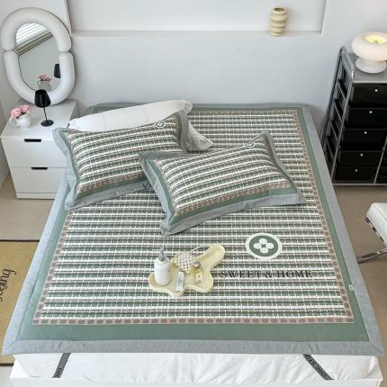 昔可 2022新款大版数码水洗冰沐丝凉席 香香四叶花绿