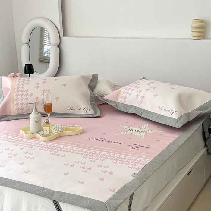 91家纺网 家纺一手货源 找家纺 昔可 2022新款大版数码水洗冰沐丝凉席 星光闪闪粉