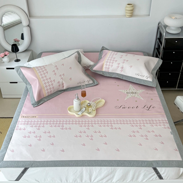 91家纺网 家纺一手货源 找家纺 昔可 2022新款大版数码水洗冰沐丝凉席 星光闪闪粉