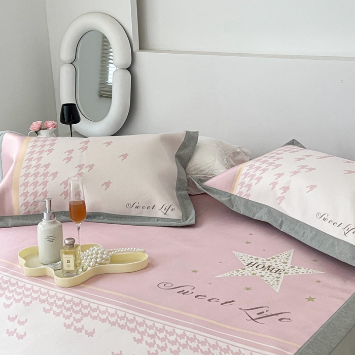 91家纺网 家纺一手货源 找家纺 昔可 2022新款大版数码水洗冰沐丝凉席 星光闪闪粉