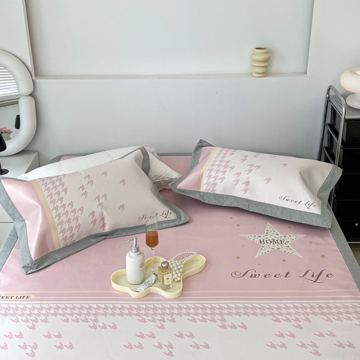 91家纺网 家纺一手货源 找家纺 昔可 2022新款大版数码水洗冰沐丝凉席 星光闪闪粉