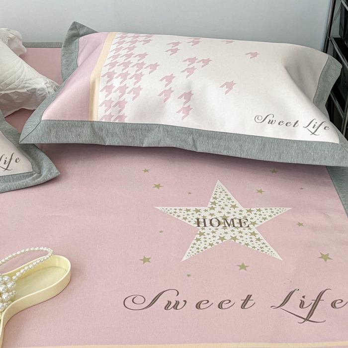 91家纺网 家纺一手货源 找家纺 昔可 2022新款大版数码水洗冰沐丝凉席 星光闪闪粉