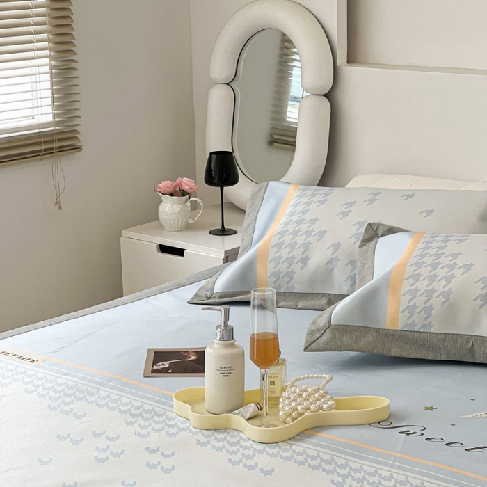 91家纺网 家纺一手货源 找家纺 昔可 2022新款大版数码水洗冰沐丝凉席 星光闪闪蓝