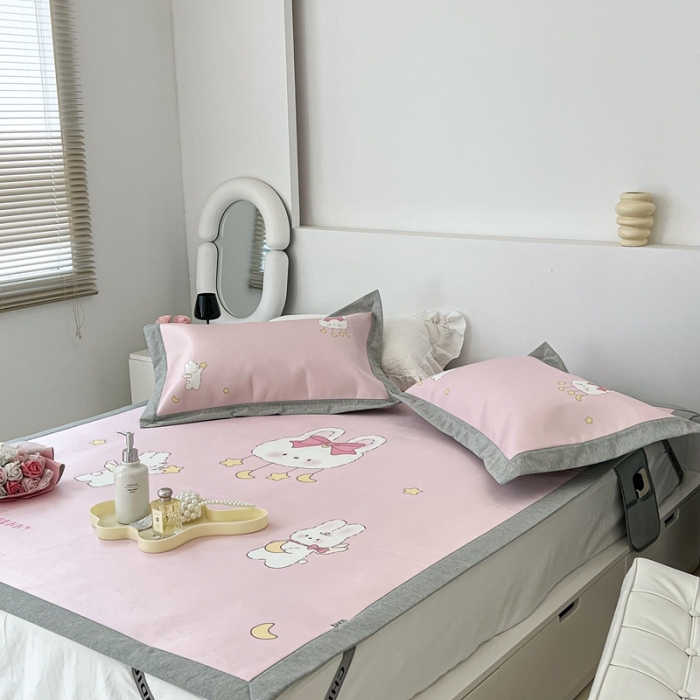 91家纺网 家纺一手货源 找家纺 昔可 2022新款大版数码水洗冰沐丝凉席 星星兔子