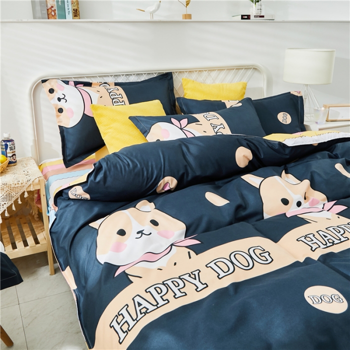 91家纺网 家纺一手货源 找家纺 曼璐家纺 2025新款芦荟棉床单款四件套 开心萌宠