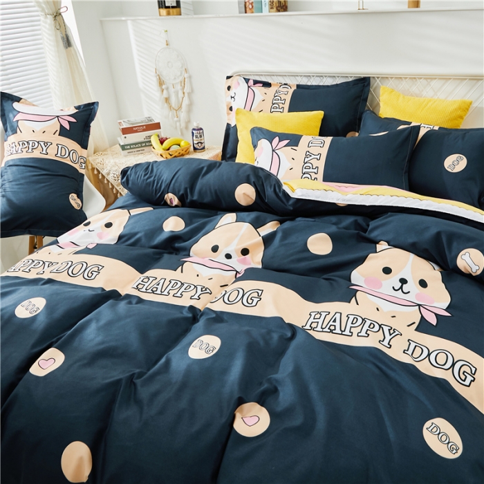 91家纺网 家纺一手货源 找家纺 曼璐家纺 2025新款芦荟棉床单款四件套 开心萌宠