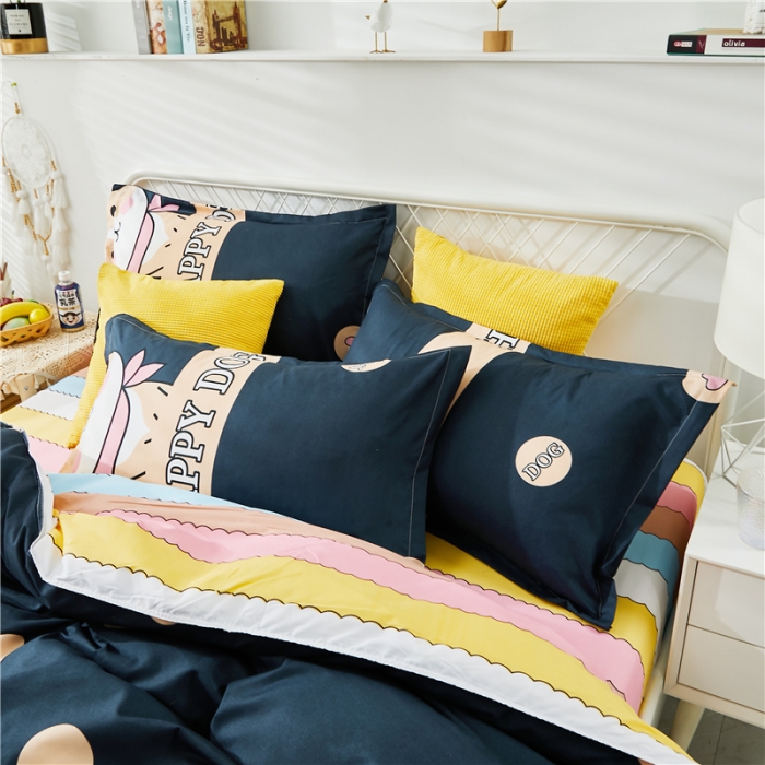 91家纺网 家纺一手货源 找家纺 曼璐家纺 2025新款芦荟棉床单款四件套 开心萌宠