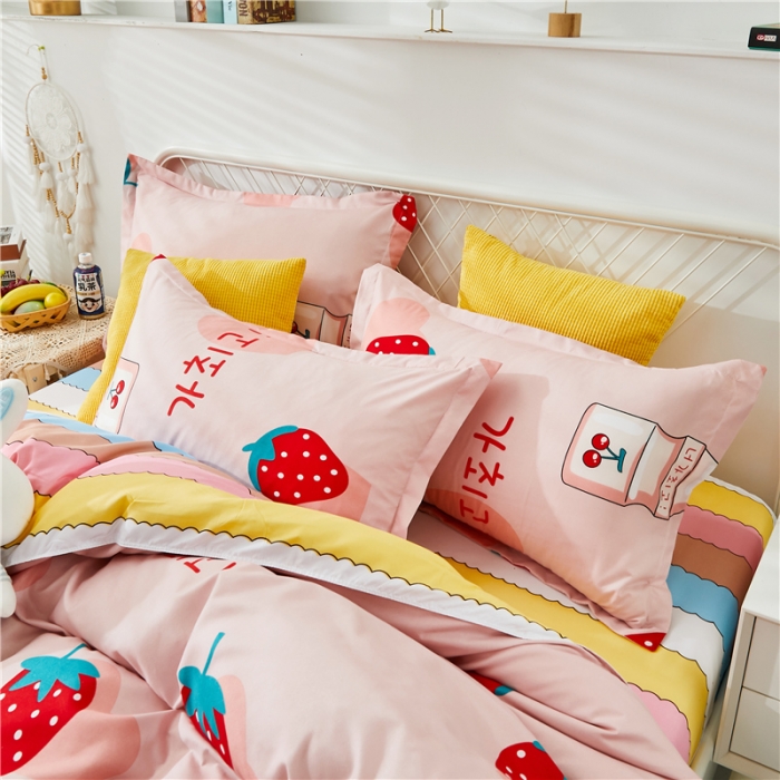 91家纺网 家纺一手货源 找家纺 曼璐家纺 2025新款芦荟棉床单款四件套 草莓心