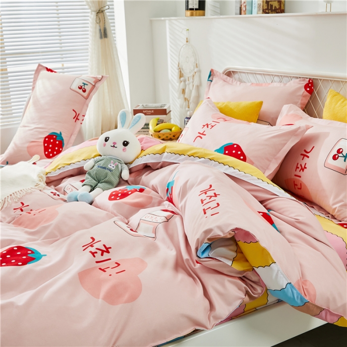 91家纺网 家纺一手货源 找家纺 曼璐家纺 2025新款芦荟棉床单款四件套 草莓心