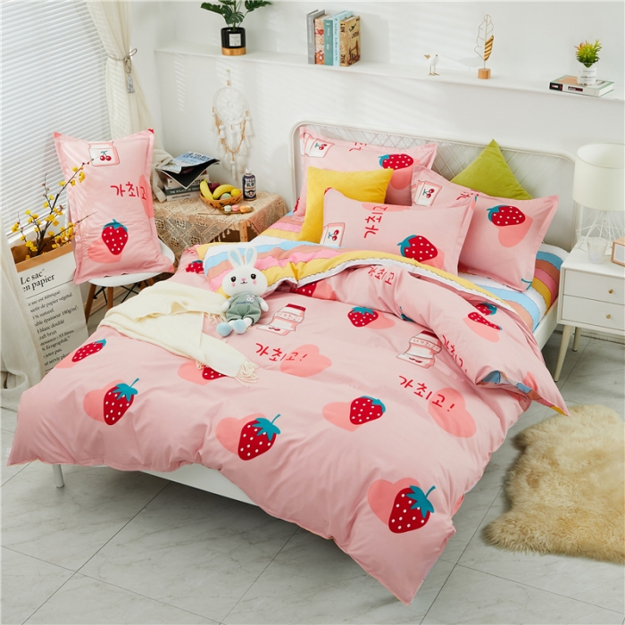 91家纺网 家纺一手货源 找家纺 曼璐家纺 2025新款芦荟棉床单款四件套 草莓心