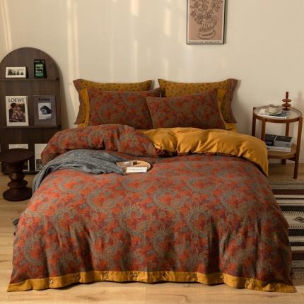 91家纺网 家纺一手货源 找家纺 （总）凡客 2022新款全棉A类色织双层纱纽扣款四件套