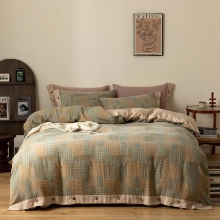 91家纺网 家纺一手货源 找家纺 （总）凡客 2022新款全棉A类色织双层纱纽扣款四件套