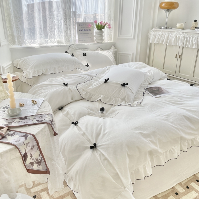 91家纺网 家纺一手货源 找家纺 （总）玛奇朵 2022新款40S水洗棉手工订珠蝴蝶结-可可妮