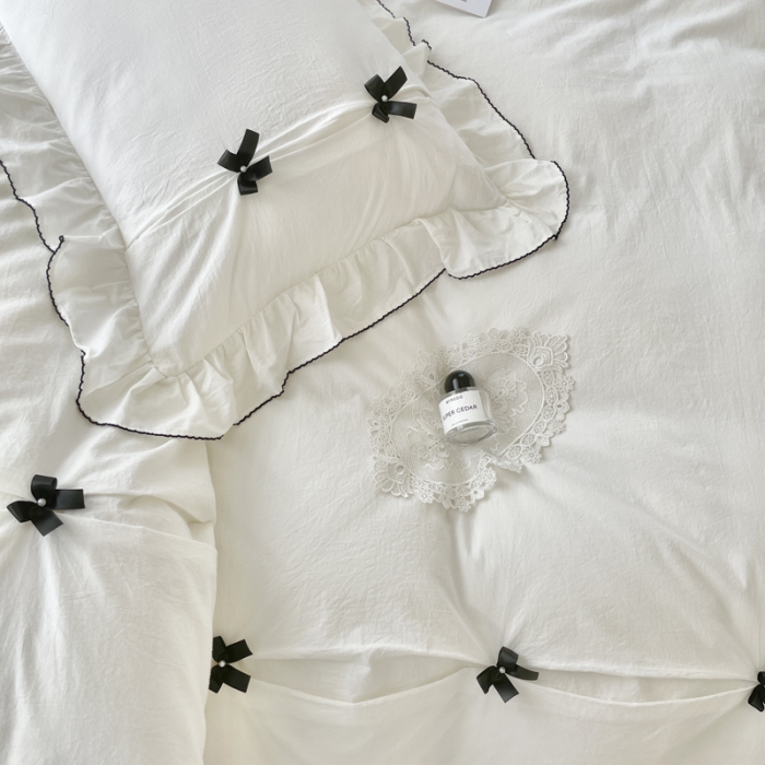 91家纺网 家纺一手货源 找家纺 玛奇朵 2022新款40S水洗棉手工订珠蝴蝶结-可可妮 可可妮-白