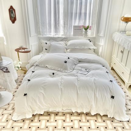 玛奇朵 2022新款40S水洗棉手工订珠蝴蝶结-可可妮 可可妮-白