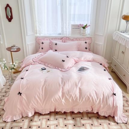 玛奇朵 2022新款40S水洗棉手工订珠蝴蝶结-可可妮 可可妮-粉