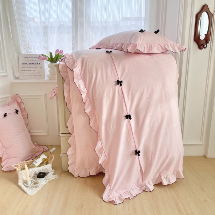 91家纺网 家纺一手货源 找家纺 玛奇朵 2022新款40S水洗棉手工订珠蝴蝶结-可可妮 可可妮-粉