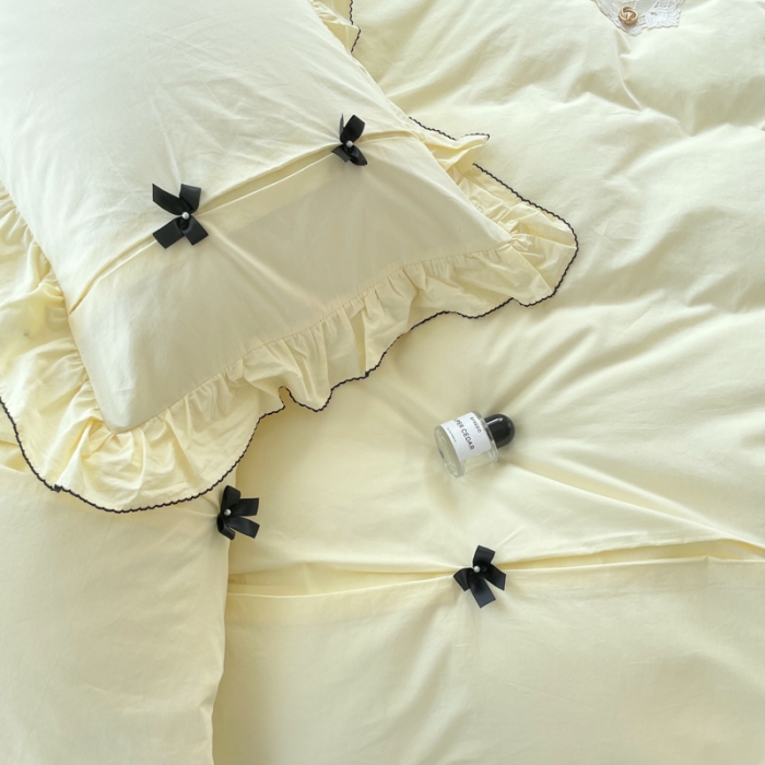 91家纺网 家纺一手货源 找家纺 玛奇朵 2022新款40S水洗棉手工订珠蝴蝶结-可可妮 可可妮-黄