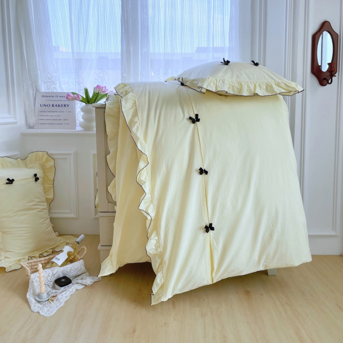 91家纺网 家纺一手货源 找家纺 玛奇朵 2022新款40S水洗棉手工订珠蝴蝶结-可可妮 可可妮-黄