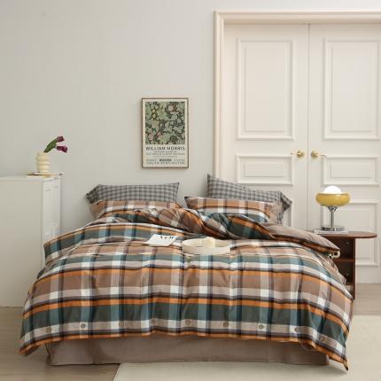 91家纺网 家纺一手货源 找家纺 (总)榻尚 2023新款经典田园格子纯棉色织水洗棉四件套系列