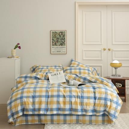 91家纺网 家纺一手货源 找家纺 (总)榻尚 2023新款经典田园格子纯棉色织水洗棉四件套系列