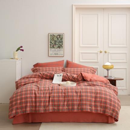 91家纺网 家纺一手货源 找家纺 (总)榻尚 2023新款经典田园格子纯棉色织水洗棉四件套系列