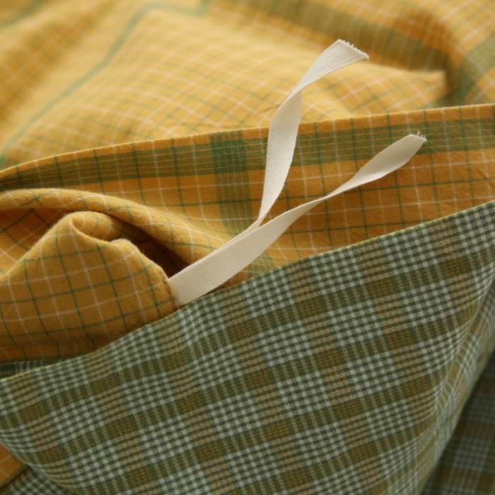 91家纺网 家纺一手货源 找家纺 榻尚家居 2023新款经典田园格子色织水洗棉四件套系列 安拧（柠檬）