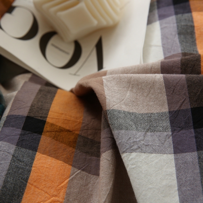 91家纺网 家纺一手货源 找家纺 榻尚家居 2023新款经典田园格子色织水洗棉四件套系列 华沙（棕绿）