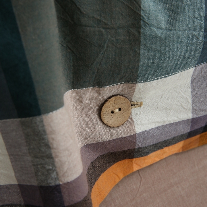 91家纺网 家纺一手货源 找家纺 榻尚家居 2023新款经典田园格子色织水洗棉四件套系列 华沙（棕绿）