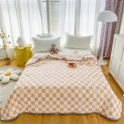 91家纺网 家纺一手货源 找家纺 梦享生活家居 2022新款针织棉卡通大豆夏被 棋盘格粉