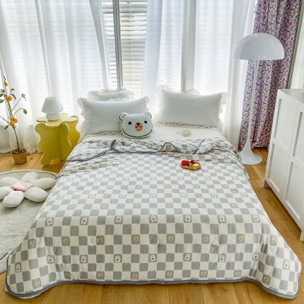 梦享生活家居 2022新款针织棉卡通大豆夏被 棋盘格灰