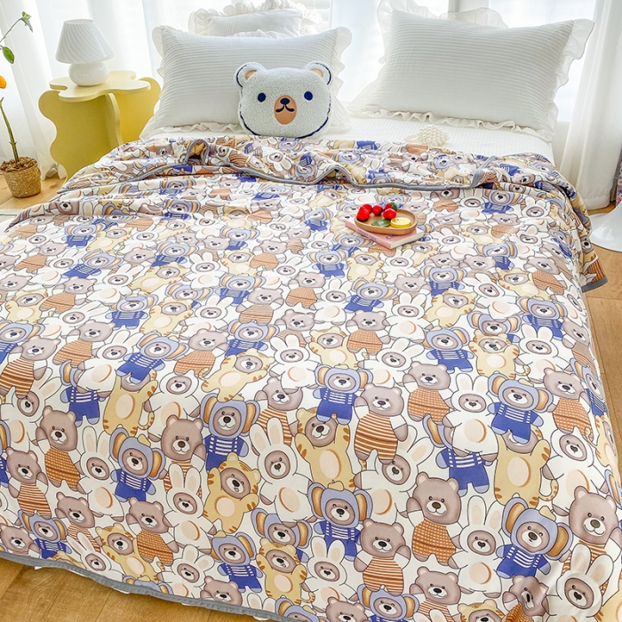 91家纺网 家纺一手货源 找家纺 梦享生活家居 2022新款针织棉卡通大豆夏被 森林日记