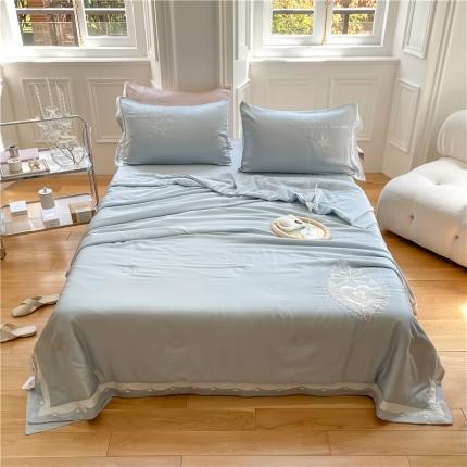 91家纺网 家纺一手货源 找家纺 星野 2022新款绣花宽边天丝夏被-薇薇安