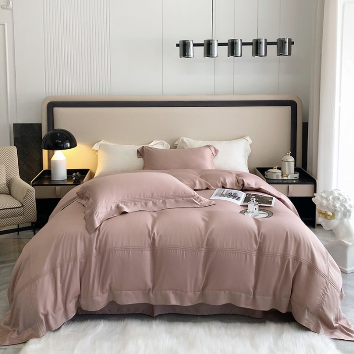 91家纺网 家纺一手货源 找家纺 馨蕊家居 2022新款80S兰精天丝高定四件套简-藕粉