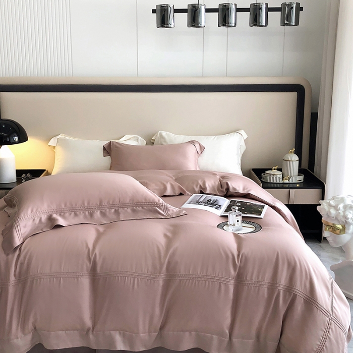 91家纺网 家纺一手货源 找家纺 馨蕊家居 2022新款80S兰精天丝高定四件套简-藕粉