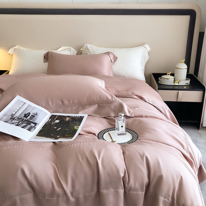 91家纺网 家纺一手货源 找家纺 馨蕊家居 2022新款80S兰精天丝高定四件套简-藕粉