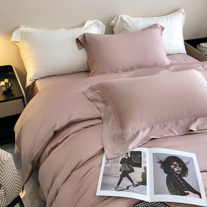 91家纺网 家纺一手货源 找家纺 馨蕊家居 2022新款80S兰精天丝高定四件套简-藕粉