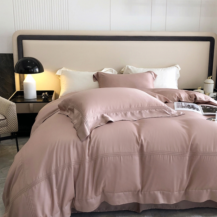 91家纺网 家纺一手货源 找家纺 馨蕊家居 2022新款80S兰精天丝高定四件套简-藕粉