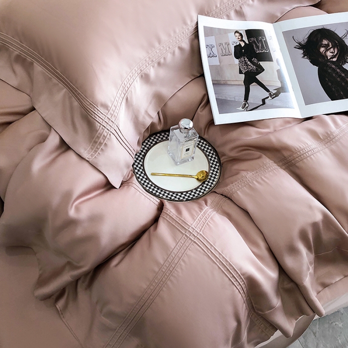 91家纺网 家纺一手货源 找家纺 馨蕊家居 2022新款80S兰精天丝高定四件套简-藕粉