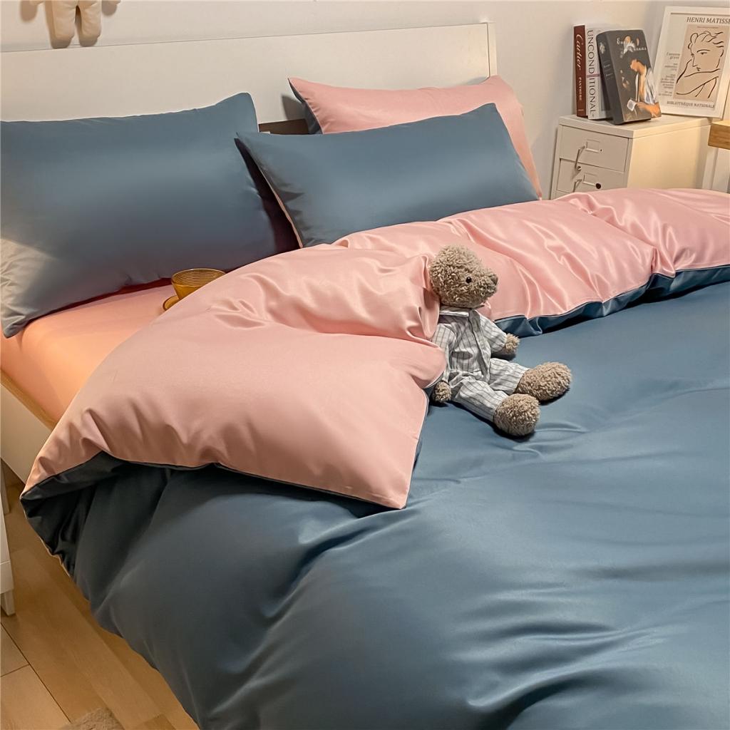 91家纺网 家纺一手货源 找家纺 古吉梦 新款水洗真丝纯色双拼-臻系列四件套 臻-宾利蓝