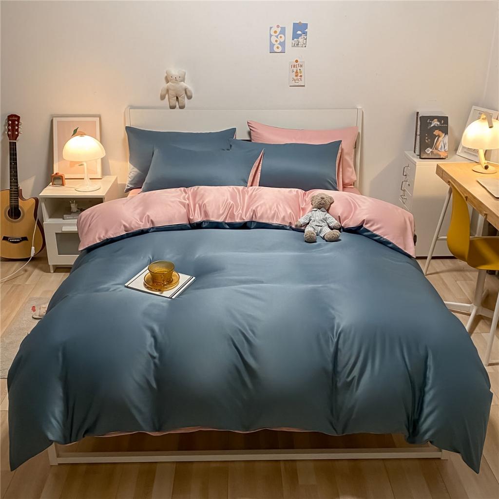 91家纺网 家纺一手货源 找家纺 古吉梦 新款水洗真丝纯色双拼-臻系列四件套 臻-宾利蓝