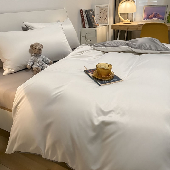 91家纺网 家纺一手货源 找家纺 古吉梦 新款水洗真丝纯色双拼-臻系列四件套 臻-贵族白