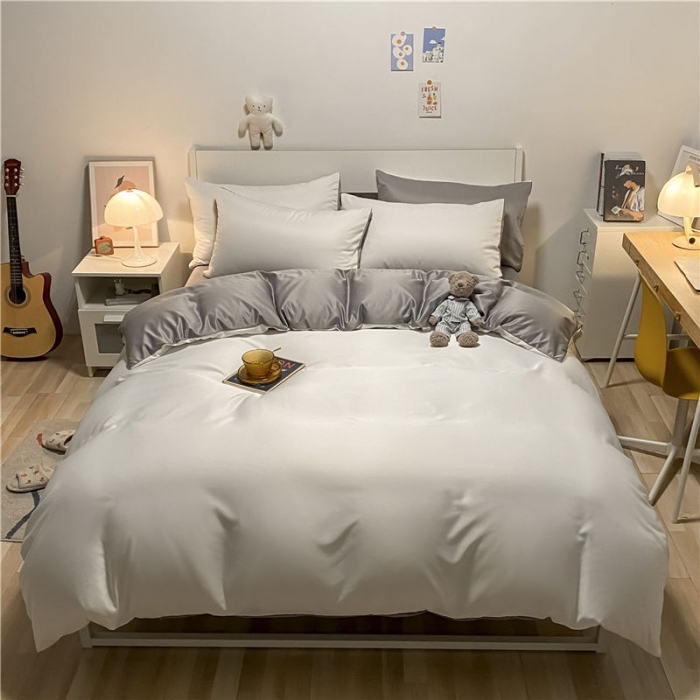 91家纺网 家纺一手货源 找家纺 古吉梦 新款水洗真丝纯色双拼-臻系列四件套 臻-贵族白