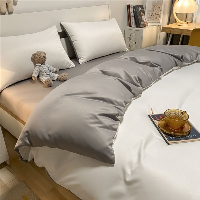 91家纺网 家纺一手货源 找家纺 古吉梦 新款水洗真丝纯色双拼-臻系列四件套 臻-贵族白