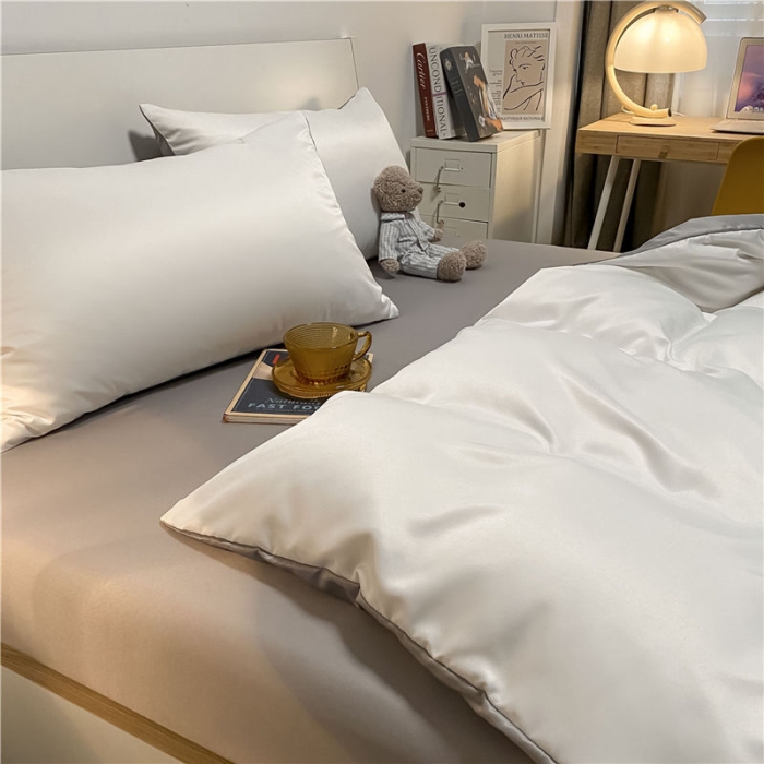 91家纺网 家纺一手货源 找家纺 古吉梦 新款水洗真丝纯色双拼-臻系列四件套 臻-贵族白