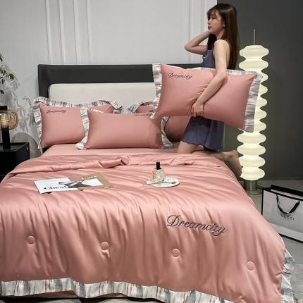 91家纺网 家纺一手货源 找家纺 丽卡家纺 2023新款水洗天丝刺绣夏被四件套 梦幻-浅豆沙