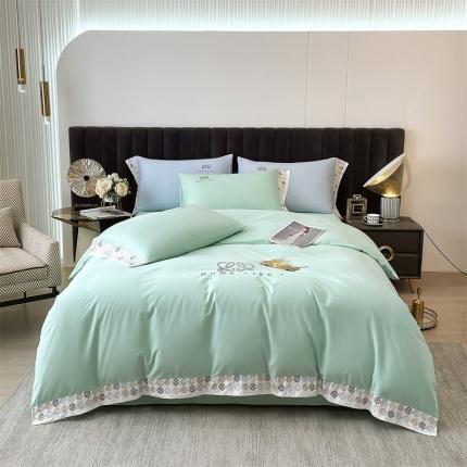 91家纺网 家纺一手货源 找家纺 798家纺 2022新款全棉水洗棉刺绣套件 丽芙-绿